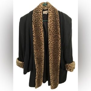 Lorovi  Trench Coat Size 10 Black Wool Cheetah Trim And Over Head Scarf + 1